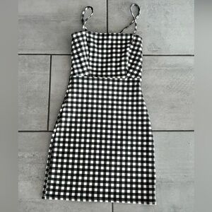 black and white plaid mini dress
